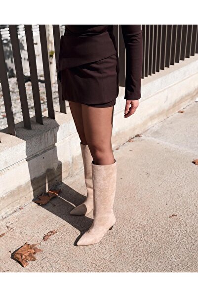 I Love Shoes Γυναικείες μπότες με τακούνι Remni Μπεζ σουέντ