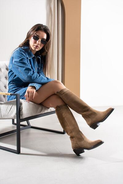 FSKOMBİN Valencea Camel Süet Hakiki Deri Kadın Çizme