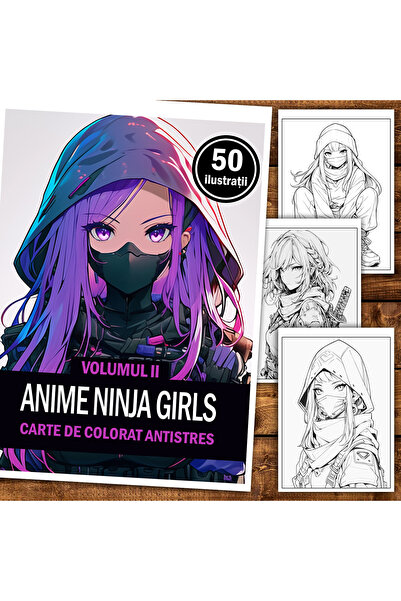 Legendary Gifts Книжка за оцветяване, 50 илюстрации Аниме момичета нинджа