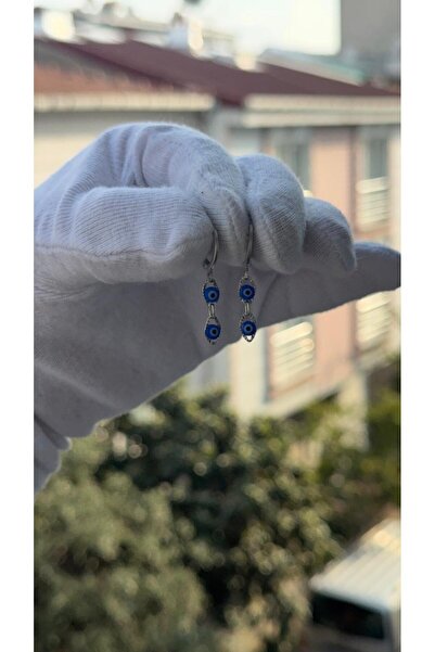 charmove ile kendinizi şımartın Gümüş Renk Nazar Boncuklu Özel Tasarım Sallantılı Küpe