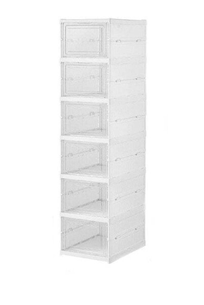 buz White Foldable Shoe Organizer, 6 Compartments, Compact and Durable, 105 x 25.5 cm