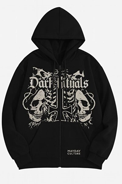 MAYDAY CULTURE سترة Affliction Gothic Grunge ذات غطاء للرأس باللون الأسود للج...