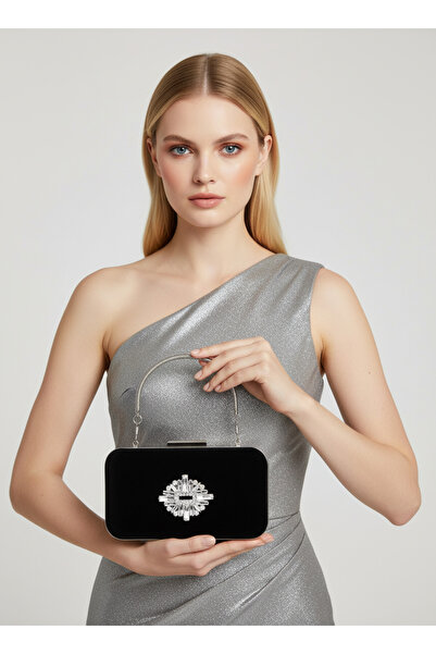 Biçanta Κομψή τσάντα βραδινού φορέματος από μαύρο σουέτ |   Ασημί Κρυστάλλινο...