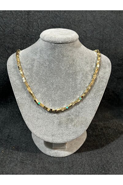 Darya Dd538 Gold Square Beaded Mint Detailed Necklace – Elegant and Modern Design