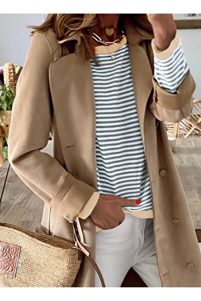 Dokotoo Loose long-sleeved blouse, white with gray stripes S