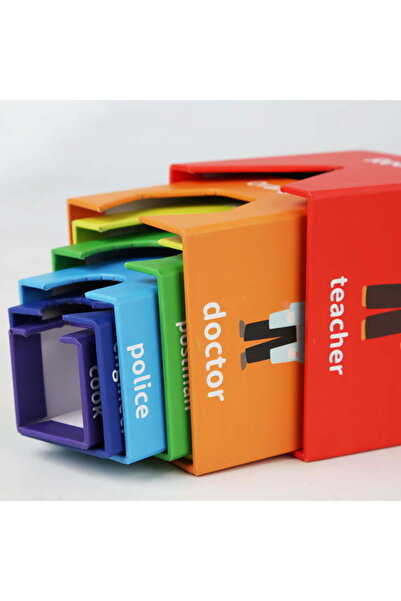 buz Set of 7 educational cardboard cubes – stacking tower with shapes, numbers & professions, multicol
