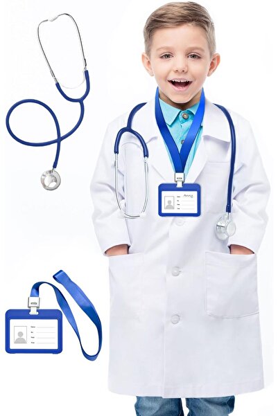 genernic Kids White Lab Coat Doctor Costume with Working Stethoscope and ID Card - HTVYYDS