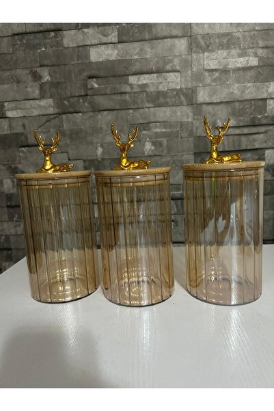 MRK geyik kulplu 3 parça orta boy dekoratif ve ergonomik baharat ve saklama k...