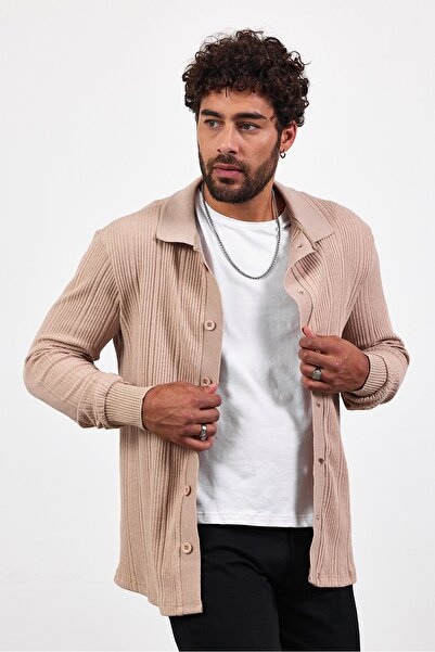 İLKCET MODA Men's Oversized Shirt Collar Cardigan
