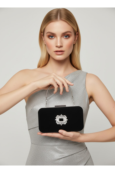 Biçanta Κομψή τσάντα βραδινού φορέματος από μαύρο σουέτ |   Ασημί Κρυστάλλινο...