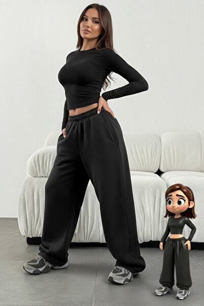 BSBSPOR Χειμερινό φαρδύ παντελόνι φούτερ με χαλαρή εφαρμογή, ρυθμιζόμενο μακρύ πόδι