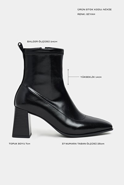 NİŞANTAŞI SHOES Nixie Black Matte Stretch Detail Thick Heeled Women's Boots