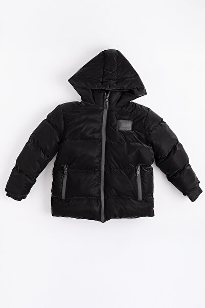 Enucuzburası Erkek Çocuk Siyah Kapitone Pelüş Astarlı Kışlık Mont