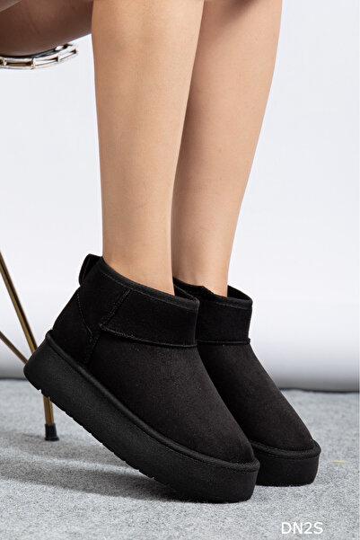 DN2S Kadın Süet Içi Kürklü Yünlü Kalın Tabanlı Yüksek Topuklu Kışlık Bilekte Bot GG2