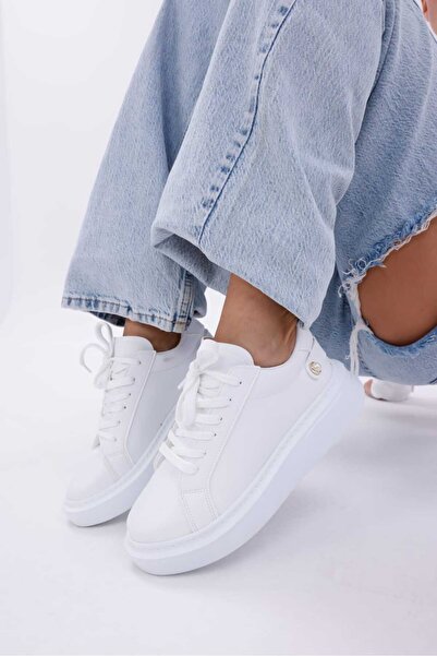 RASEAL SHOES Kadın Bağcıklı Basic Sneaker Inci Detaylı Kalın Taban Spor Ayakkabı
