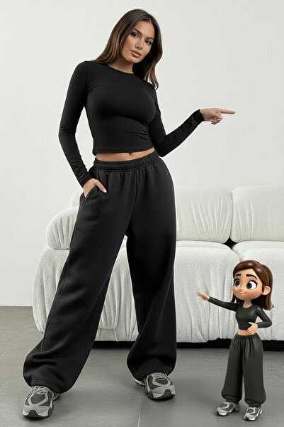 BSBSPOR Χειμερινό φαρδύ παντελόνι φούτερ με χαλαρή εφαρμογή, ρυθμιζόμενο μακρύ πόδι