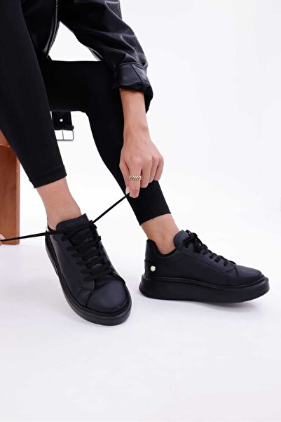 RASEAL SHOES Kadın Bağcıklı Basic Sneaker Inci Detaylı Kalın Taban Spor Ayakkabı