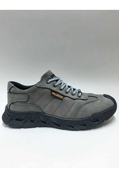 Bulldozer Genuine Leather Gray Color Nubuck Lace-Up Flexible Rubber Sole Tight Fit Winter Men's Shoes