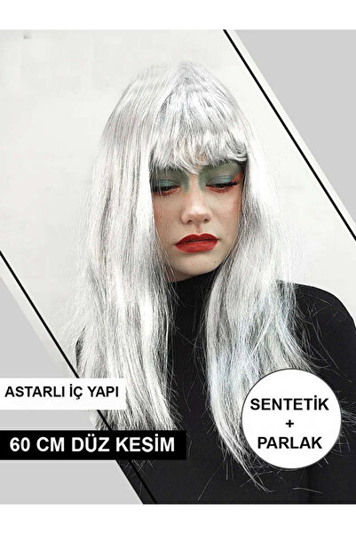 ZERO LAND MTXDPN Perucă lungă pentru petrecere, culoare gri platină, argintiu (102430) Perucă falsă