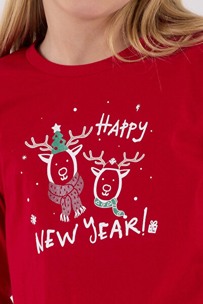 buHillco Arnetta Red Crew Neck Long Sleeve Girls Pajama Set