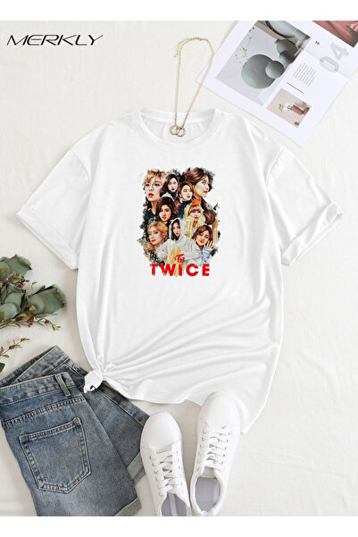 barsdepo Tricou Twice cu imprimeu , supradimensionat Tricou alb unisex pentru...