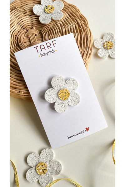 TARF Glitter Beyaz Simli Figürlü Az Saçlı Bebek Tokası