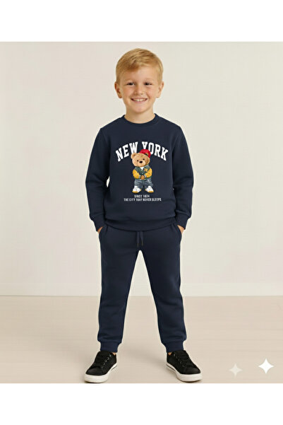 LİTTLE TORTOİSE Boy's Long Sleeve 3 Thread Fleece-Lined Winter Sweatshirt / Tracksuit Set