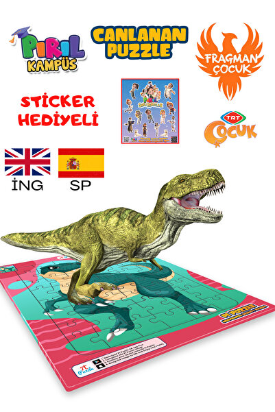 TRT ÇOCUK PIRIL Canlanan Puzzle (AR) - Dinozor ( İngilizce - İspanyolca )