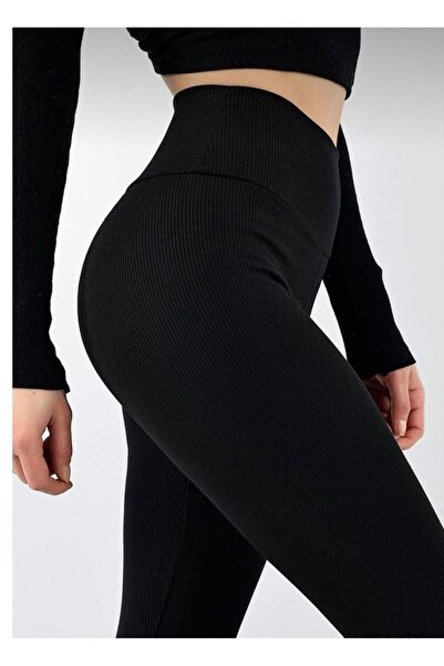 MYZ LİFE بنطال ضيق أسود عالي الخصر من القماش قماش مجدّل