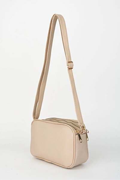 GOLDBAGS Kadın Sincap Açık Gri 4 Bölmeli Suni Deri Orta Boy Fermuar Kapama El Kol Ve Omuz Çantası