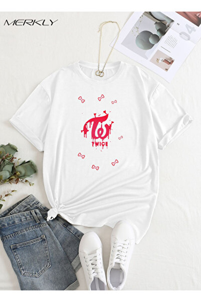 barsdepo Tricou Twice cu imprimeu , supradimensionat Tricou alb unisex pentru...