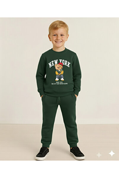 LİTTLE TORTOİSE Boy's Long Sleeve 3 Thread Fleece-Lined Winter Sweatshirt / Tracksuit Set