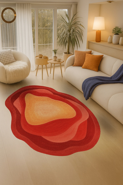 Rugs Modern Halı MOSSO Kırmızı Temalı Asimetrik Soyut Desenli Dokuma Taban Mo...