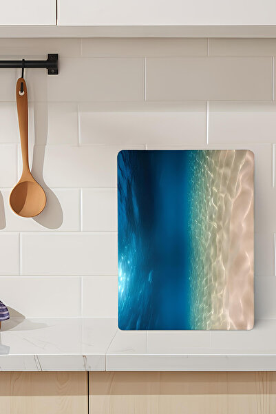 kutuTR لوح تقطيع من الزجاج المقسى بنمط البحر والرمال مقاس 21 × 30 سم طباعة با...