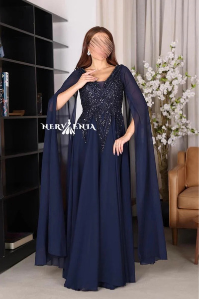 narvenia فستان سهرة طويل جورجيت مطرز