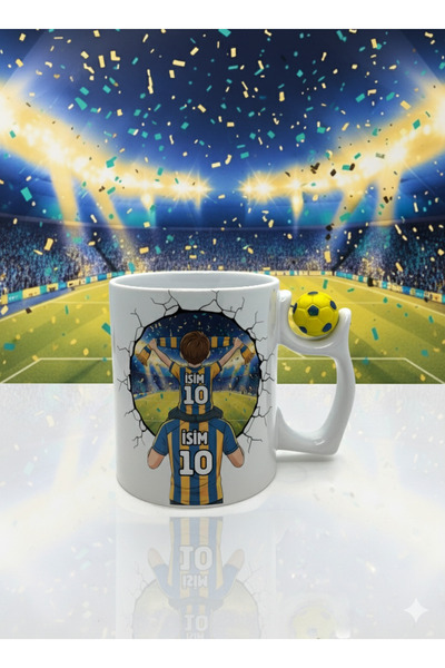 Yellow Navy Blue Personalized Football Ball Mug Fenerbahçe Mug Father Son/Daughter/Family Mug