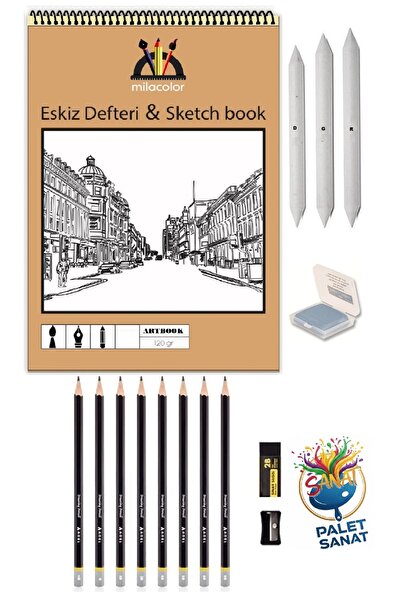Palet Sanat A5 ESKİZ SETİ DEFTER DERECELİ KALEM SETİ HAMUR SİLGİ 3 LÜ DAĞITMA...