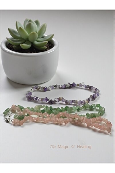 The Magıc of Healıng Doğal Taş Kırıktaş 3’lü Kolye Set Ametist, Aventurin, Pembe Kuvars