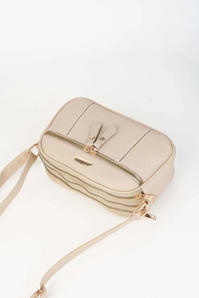 GOLDBAGS Kadın Sincap Açık Gri 4 Bölmeli Suni Deri Orta Boy Fermuar Kapama El Kol Ve Omuz Çantası