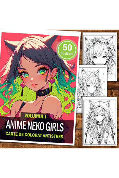 Legendary Gifts Carte de pictură, 50 de ilustrații cu fete Anime Neko