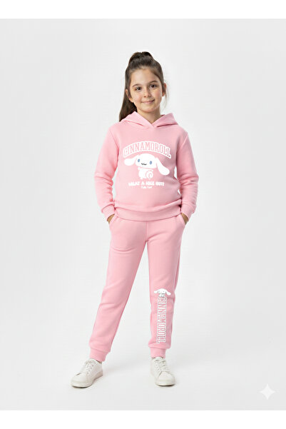 Let's Wear Cinnamoroll Printed premium kids' hooded sweatshirt and drawstring premium compact tracksuit set