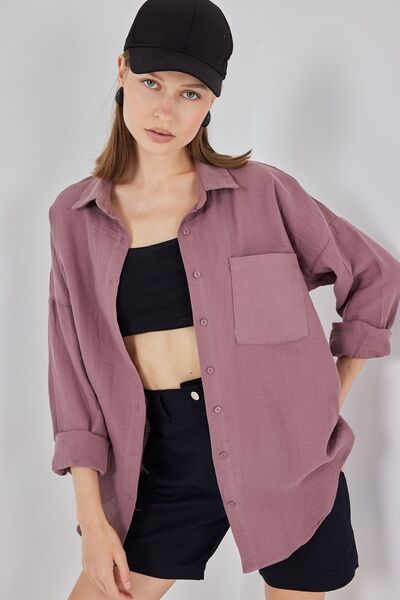 Hiccup Cămașă BDART din amestec de in cu supradimensionat nasturi și detaliu de buzunar