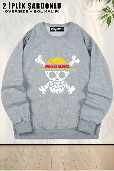 ZOKAWEAR Unisex Loose Fit One Piece Straw Hat Pirates Anime Printed Oversized Crew Neck Sweatshirt