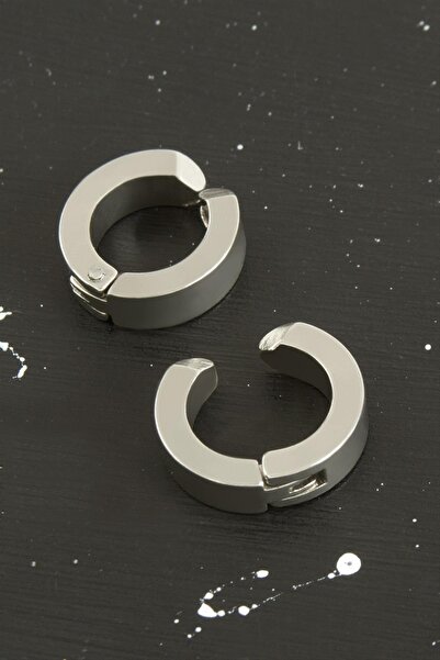 Auren Shop Mtxdpn Silver Color Clasp Men's Steel Earrings 1.5 (153655) Cm-Sil...