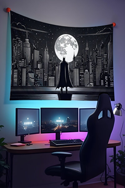 Halura Bat-Man Desenli Duvar Örtüsü – Kaliteli Kumaş, Gamer Oyuncu Oda Dekoru...