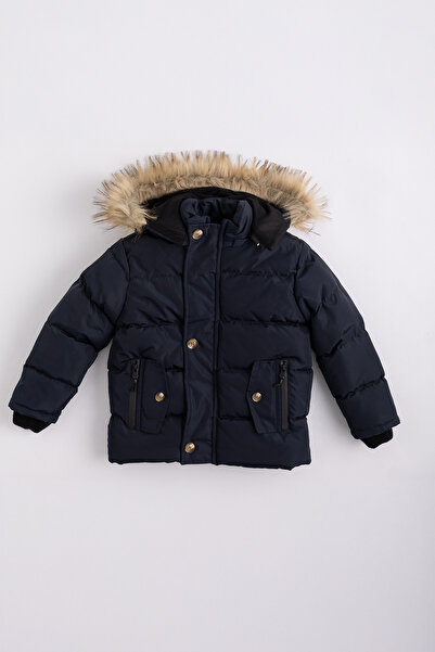 Enucuzburası Erkek Çocuk Kapüşonlu Kürklü Şişme Mont Lacivert – Sıcak Tutarlı...