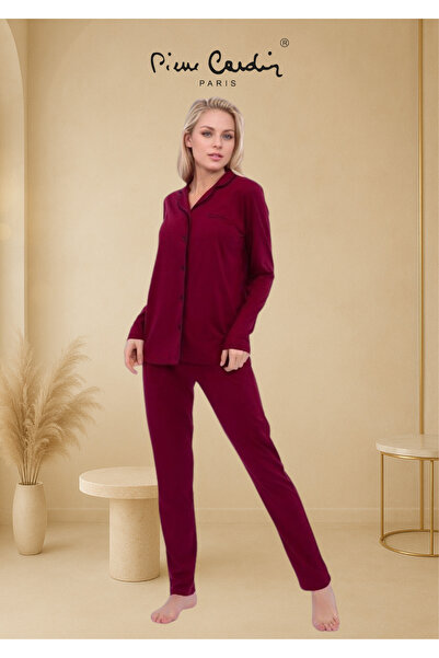 Pierre Cardin Kadın Giyim Pamuklu & Modal Uzun Kol Kutulu 2 Adet Gömlek Pijama Takımı (Modal Şort Hediyeli)