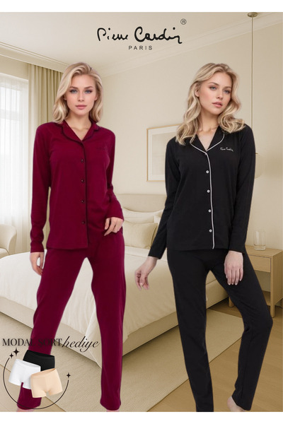 Pierre Cardin Women's Clothing Cotton & Modal Long Sleeve Boxed 2-Piece Shirt Pajama Set (Modal Shorts with Gift)