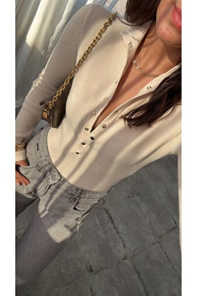 CADDELAMODA Tricotaj pentru femei guler ridicat Snap