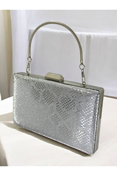 Biçanta Silver Imported Snake Laser Glitter Patterned Evening Dress Bag